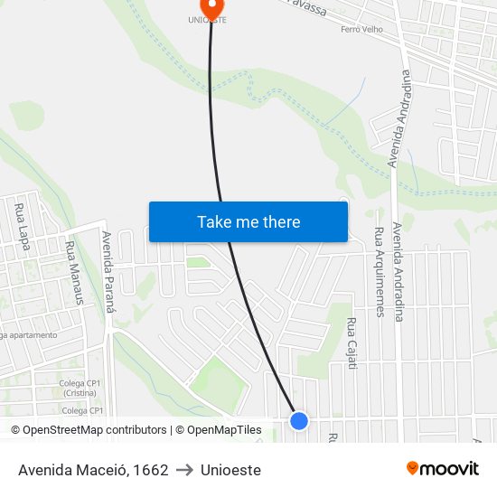 Avenida Maceió, 1662 to Unioeste map
