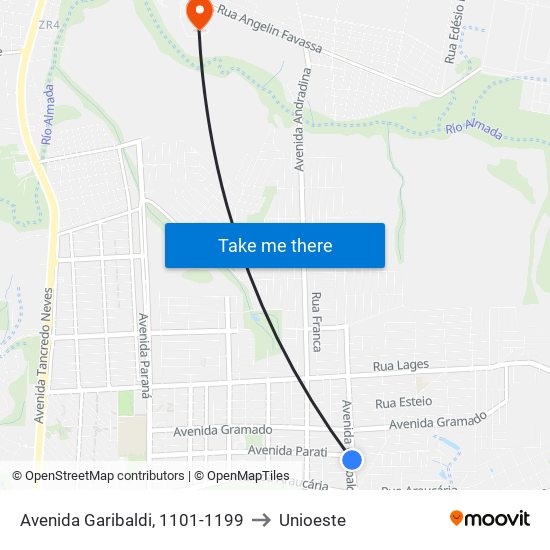 Avenida Garibaldi, 1101-1199 to Unioeste map