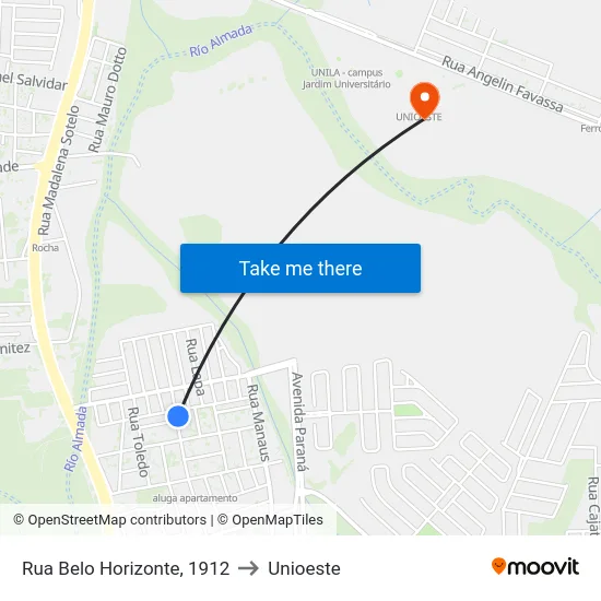 Rua Belo Horizonte, 1912 to Unioeste map