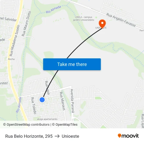 Rua Belo Horizonte, 295 to Unioeste map