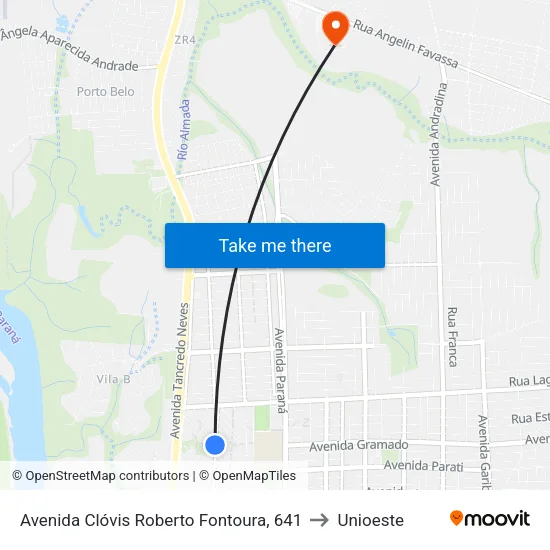 Avenida Clóvis Roberto Fontoura, 641 to Unioeste map