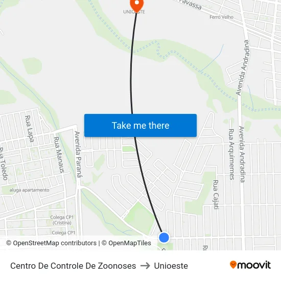 Centro De Controle De Zoonoses to Unioeste map