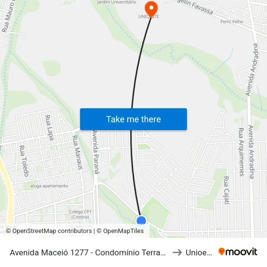 Avenida Maceió 1277 - Condomínio Terras Alpha to Unioeste map
