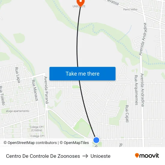 Centro De Controle De Zoonoses to Unioeste map