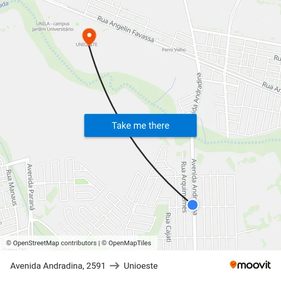 Avenida Andradina, 2591 to Unioeste map