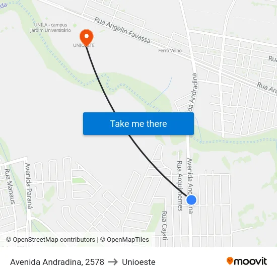 Avenida Andradina, 2578 to Unioeste map