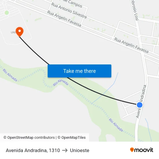 Avenida Andradina, 1310 to Unioeste map
