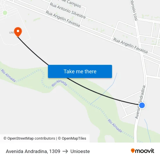Avenida Andradina, 1309 to Unioeste map