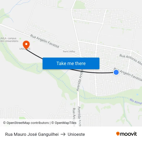 Rua Mauro José Ganguilhei to Unioeste map