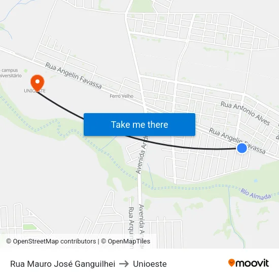 Rua Mauro José Ganguilhei to Unioeste map