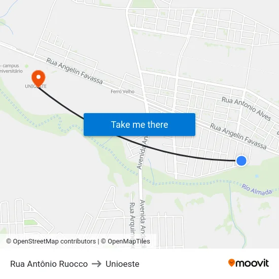 Rua Antônio Ruocco to Unioeste map