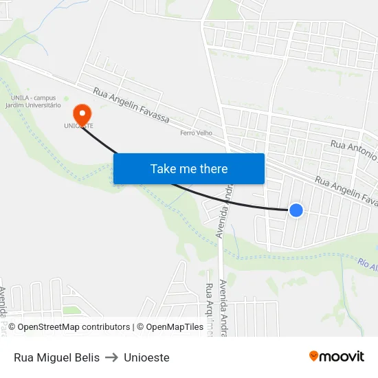 Rua Miguel Belis to Unioeste map