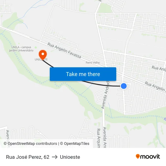 Rua José Perez, 62 to Unioeste map