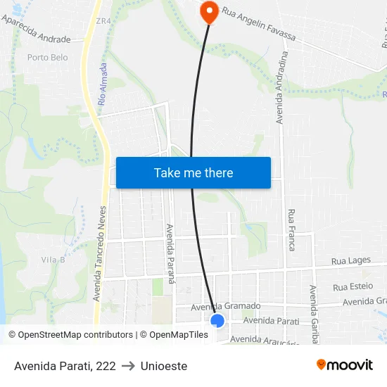 Avenida Parati, 222 to Unioeste map