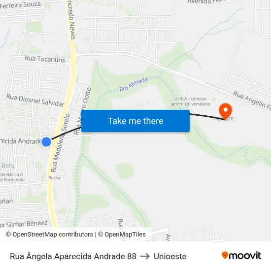 Rua Ângela Aparecida Andrade 88 to Unioeste map