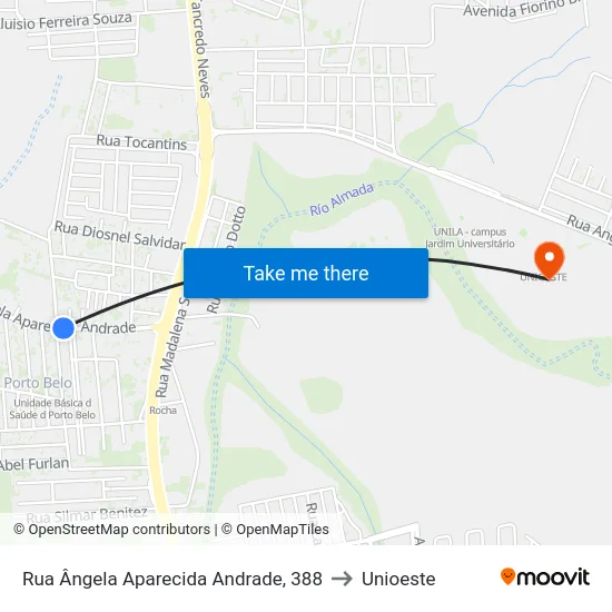 Rua Ângela Aparecida Andrade, 388 to Unioeste map