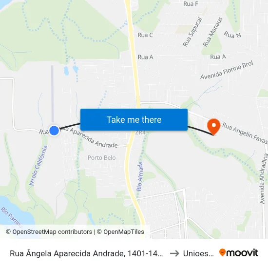 Rua Ângela Aparecida Andrade, 1401-1449 to Unioeste map