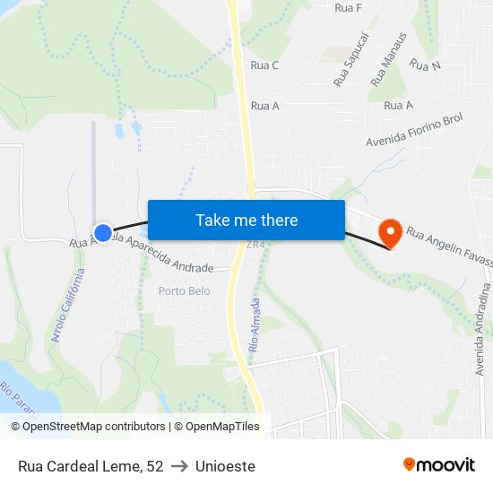 Rua Cardeal Leme, 52 to Unioeste map