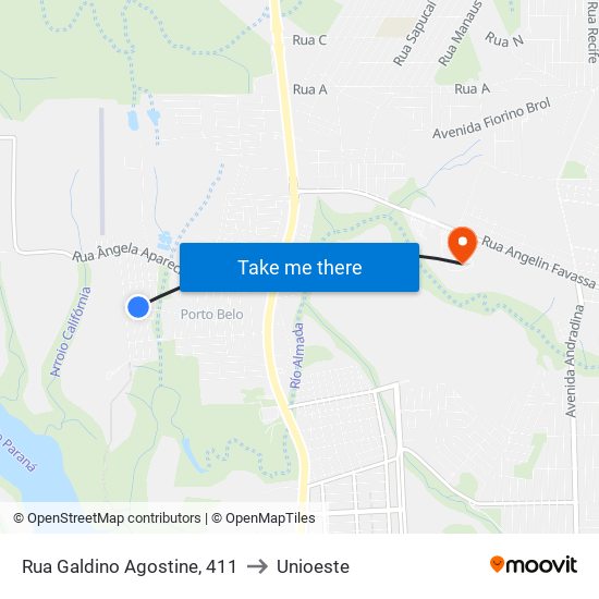 Rua Galdino Agostine, 411 to Unioeste map