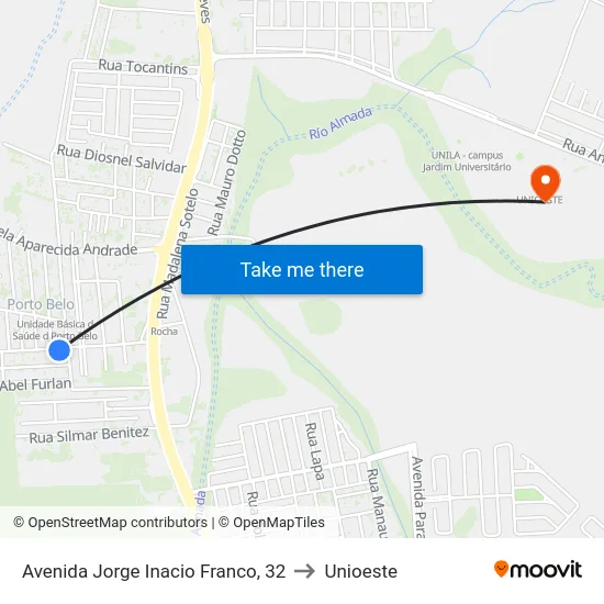 Avenida Jorge Inacio Franco, 32 to Unioeste map
