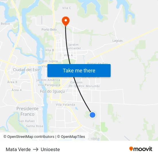 Mata Verde to Unioeste map