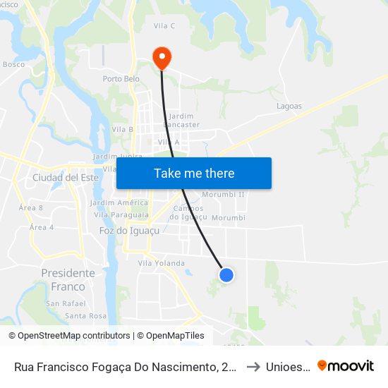 Rua Francisco Fogaça Do Nascimento, 2927 to Unioeste map