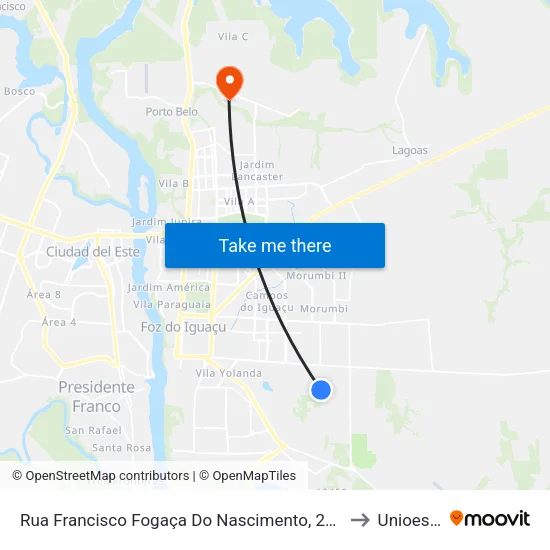 Rua Francisco Fogaça Do Nascimento, 2927 to Unioeste map