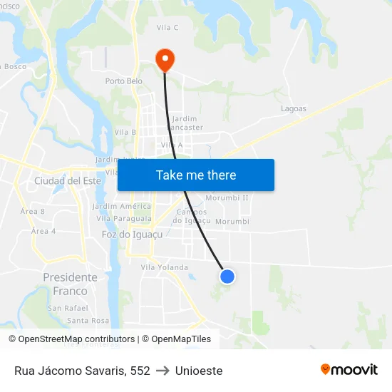Rua Jácomo Savaris, 552 to Unioeste map