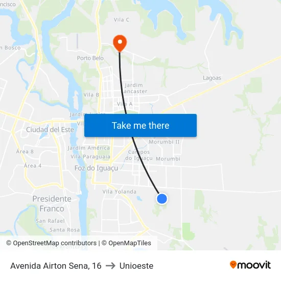Avenida Airton Sena, 16 to Unioeste map
