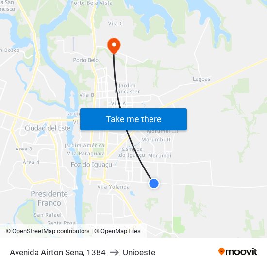 Avenida Airton Sena, 1384 to Unioeste map