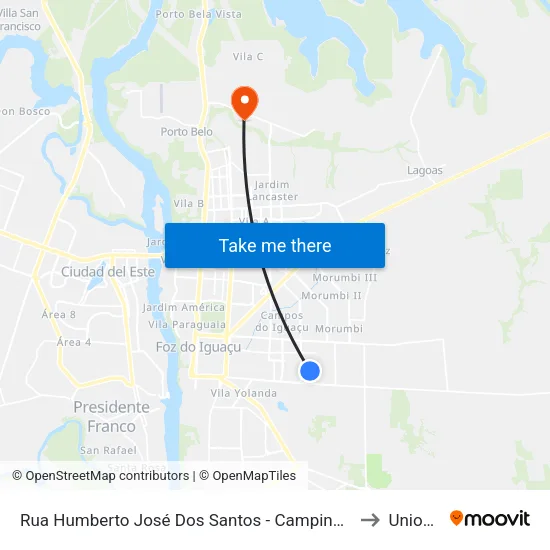 Rua Humberto José Dos Santos - Campinho São Lucas to Unioeste map