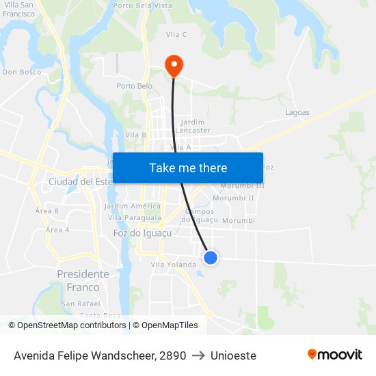 Avenida Felipe Wandscheer, 2890 to Unioeste map
