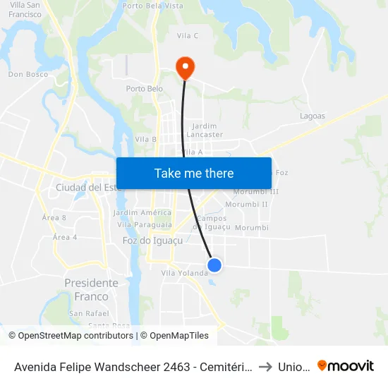Avenida Felipe Wandscheer 2463 - Cemitério Jardim São Paulo to Unioeste map