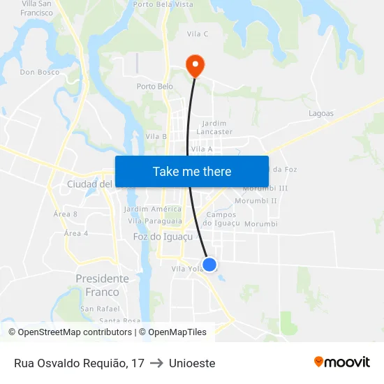 Rua Osvaldo Requião, 17 to Unioeste map