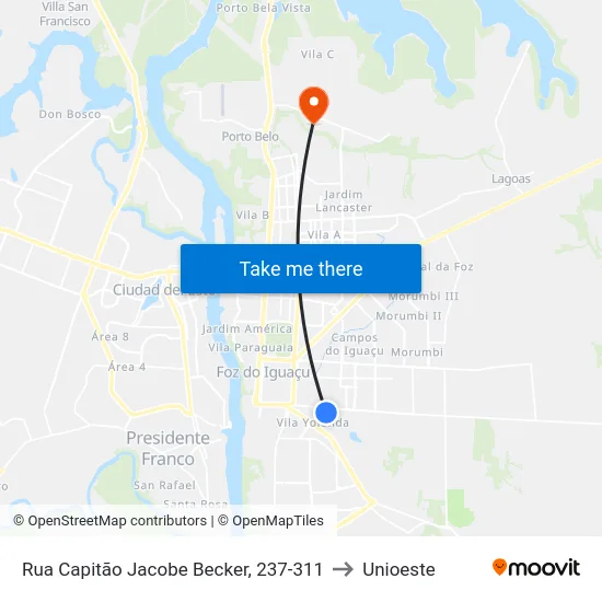 Rua Capitão Jacobe Becker, 237-311 to Unioeste map