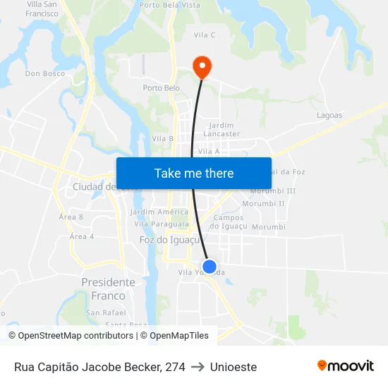 Rua Capitão Jacobe Becker, 274 to Unioeste map