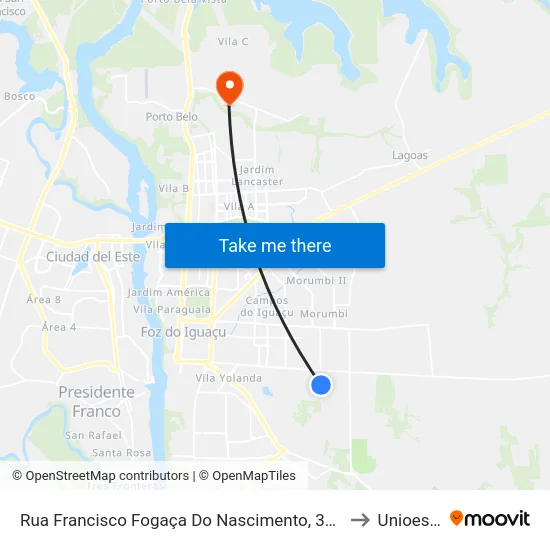 Rua Francisco Fogaça Do Nascimento, 3257 to Unioeste map