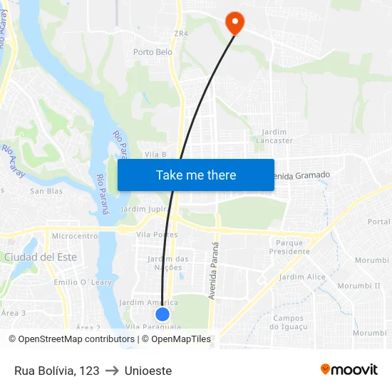Rua Bolívia, 123 to Unioeste map