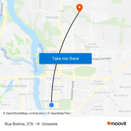 Rua Bolívia, 376 to Unioeste map