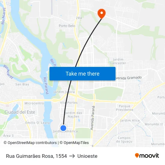 Rua Guimarães Rosa, 1554 to Unioeste map