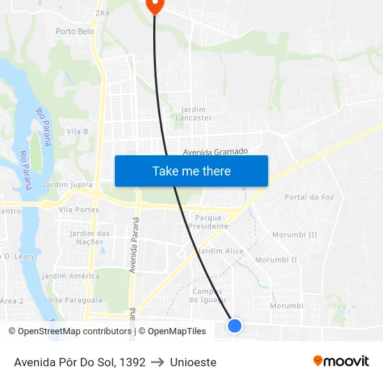 Avenida Pôr Do Sol, 1392 to Unioeste map