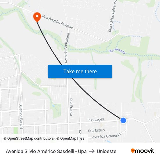 Avenida Silvio Américo Sasdelli - Upa to Unioeste map