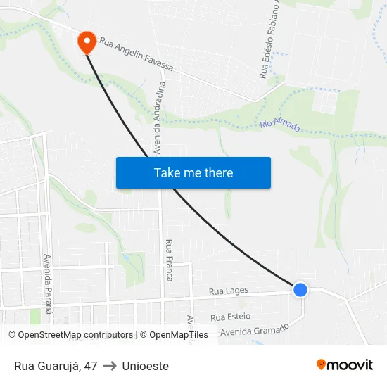 Rua Guarujá, 47 to Unioeste map