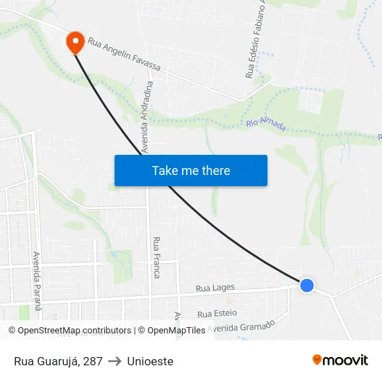 Rua Guarujá, 287 to Unioeste map