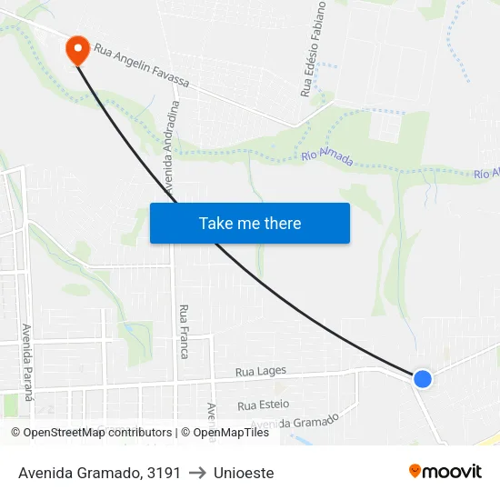 Avenida Gramado, 3191 to Unioeste map