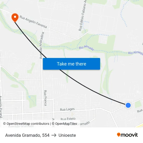Avenida Gramado, 554 to Unioeste map