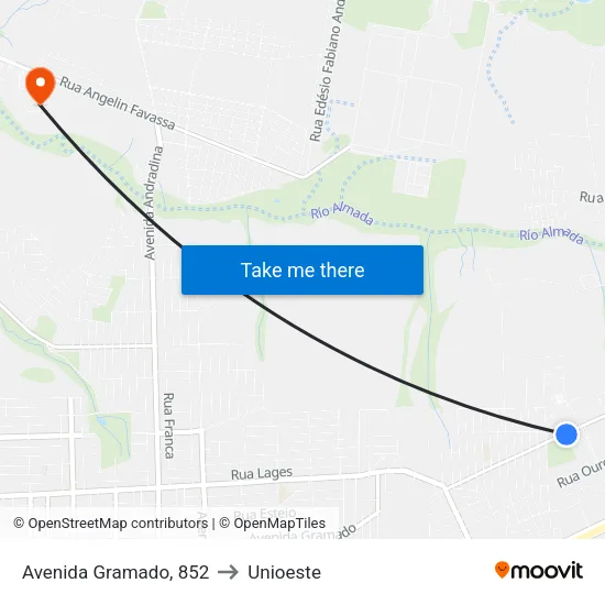 Avenida Gramado, 852 to Unioeste map