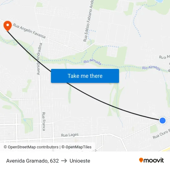 Avenida Gramado, 632 to Unioeste map