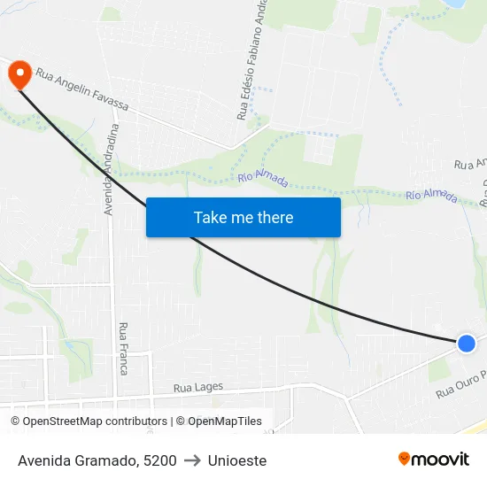 Avenida Gramado, 5200 to Unioeste map