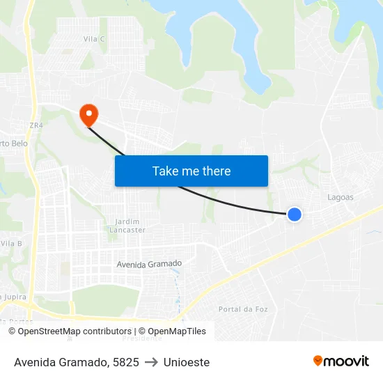 Avenida Gramado, 5825 to Unioeste map